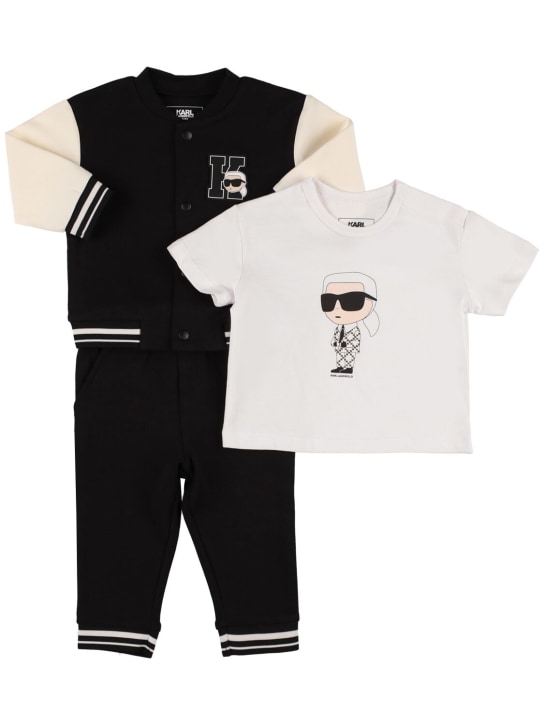 Karl Lagerfeld: Cotton blend jacket & romper - Black/White - kids-boys_0 | Luisa Via Roma