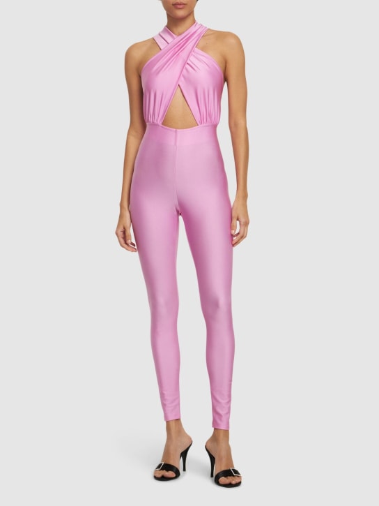 The Andamane: Hola shiny stretch lycra jumpsuit - Pink - women_1 | Luisa Via Roma