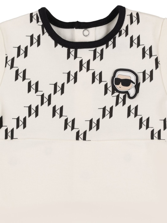 Karl Lagerfeld: Pelele, gorro y babero de algodón interlock - Beige - kids-girls_1 | Luisa Via Roma