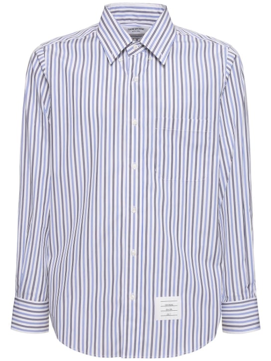 Thom Browne: Striped poplin shirt - Blue - men_0 | Luisa Via Roma