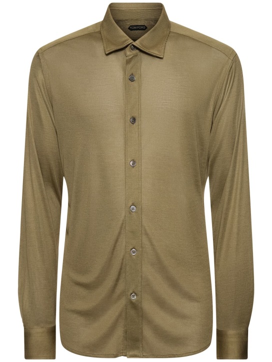 Tom Ford: Sheer silk shirt - Olive Green - men_0 | Luisa Via Roma