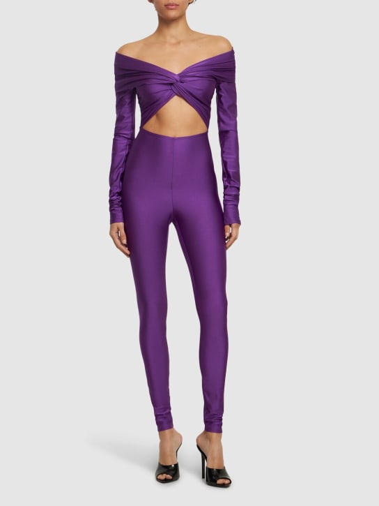 The Andamane: Kendall shiny stretch lycra jumpsuit - Purple - women_1 | Luisa Via Roma