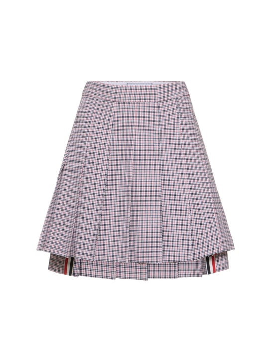 Thom Browne: Check printed crepe pleated mini skirt - Multicolor - women_0 | Luisa Via Roma