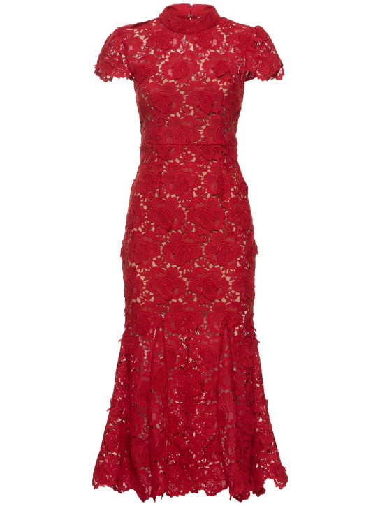 Self-portrait: Floral lace midi dress - Red - women_0 | Luisa Via Roma