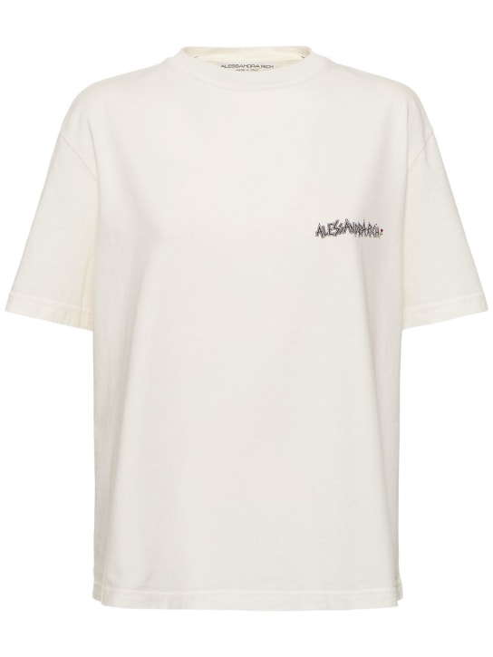 Alessandra Rich: T-shirt à manches courtes en jersey imprimé - Blanc - women_0 | Luisa Via Roma