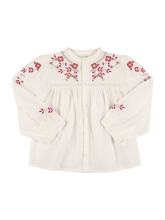 Bonpoint: Embroidered cotton ripstop shirt - Ivory - kids-girls_0 | Luisa Via Roma