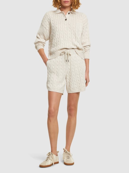 Brunello Cucinelli: Cable knit cotton blend shorts - Beige - women_1 | Luisa Via Roma