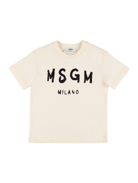 MSGM: 프린트 로고 코튼 저지 티셔츠 - 화이트 - kids-girls_0 | Luisa Via Roma