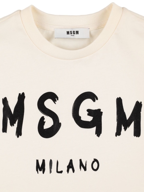 MSGM: T-shirt en jersey de coton imprimé logo - Blanc - kids-boys_1 | Luisa Via Roma