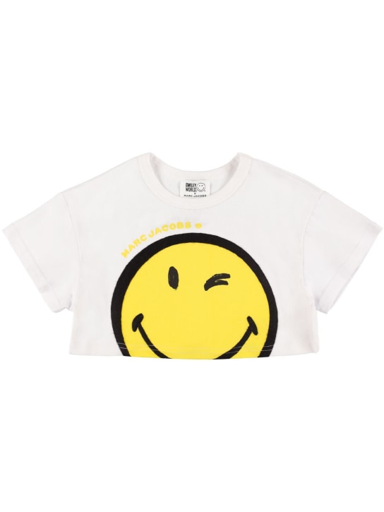 Marc Jacobs: T-shirt cropped in jersey di cotone - Bianco - kids-girls_0 | Luisa Via Roma
