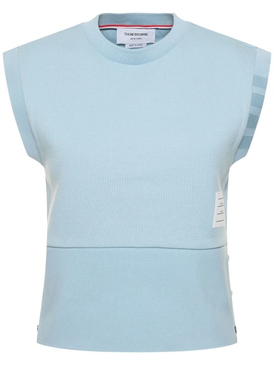 Thom Browne: Cotton knit vest - Light Blue - women_0 | Luisa Via Roma