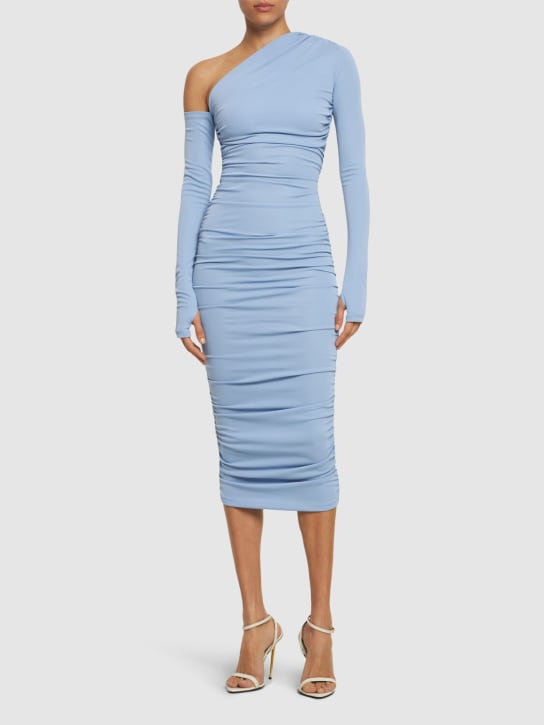 The Andamane: Olimpia draped asymmetric midi dress - Blue - women_1 | Luisa Via Roma