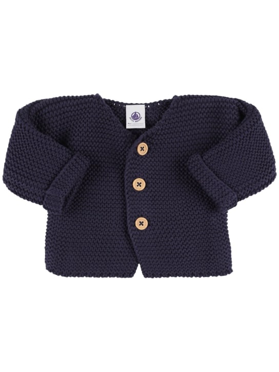 Petit Bateau: Cardigan in maglia di cotone tricot - Navy - kids-girls_0 | Luisa Via Roma