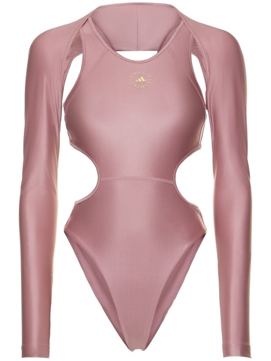 adidas By Stella McCartney: Shiny 2-in-1 leotard bodysuit - Magic Mauve - women_0 | Luisa Via Roma