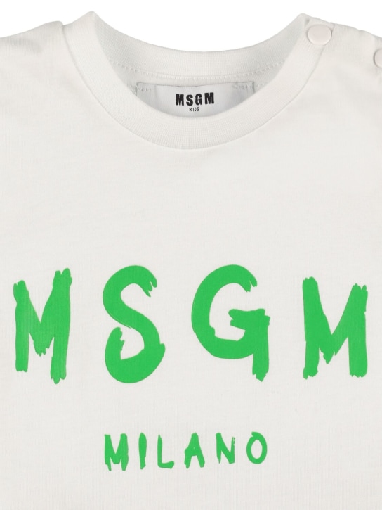 MSGM: T-shirt & short en jersey de coton - Blanc/Vert - kids-boys_1 | Luisa Via Roma