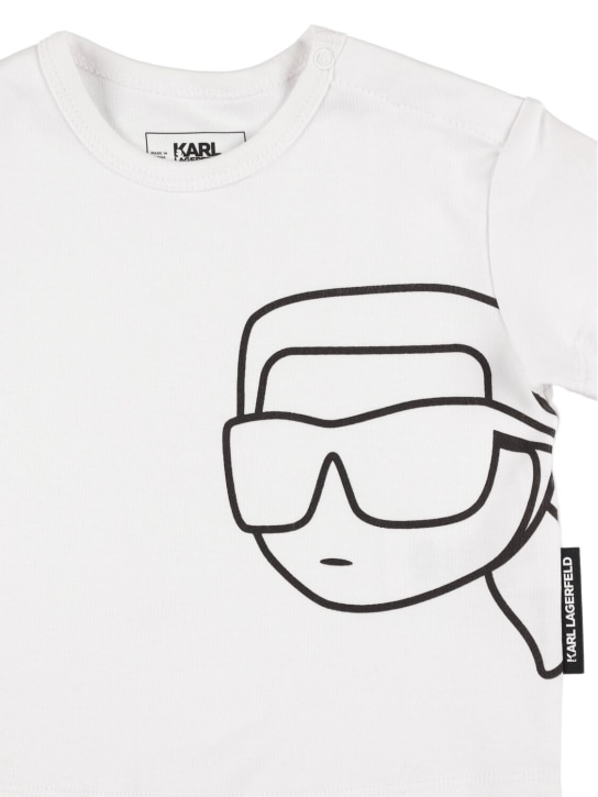 Karl Lagerfeld: Cotton blend t-shirt & denim shorts - White/Blue - kids-boys_1 | Luisa Via Roma