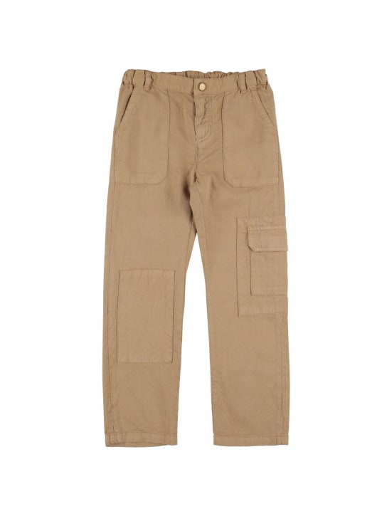 Bonpoint: Cotton gabardine cargo pants - Beige - kids-boys_0 | Luisa Via Roma