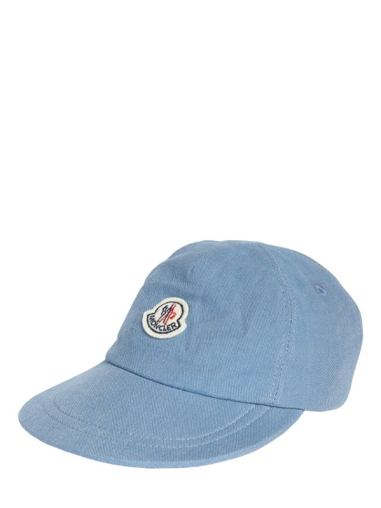 Moncler: Logo detail cotton denim baseball cap - Blue - kids-girls_1 | Luisa Via Roma