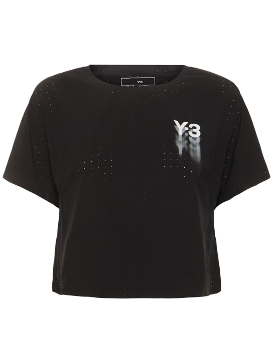 Y-3: Camiseta corta deportiva - Negro - women_0 | Luisa Via Roma