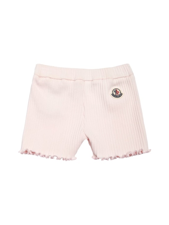Moncler: Shorts in cotone stretch - Rosa Chiaro - kids-girls_0 | Luisa Via Roma