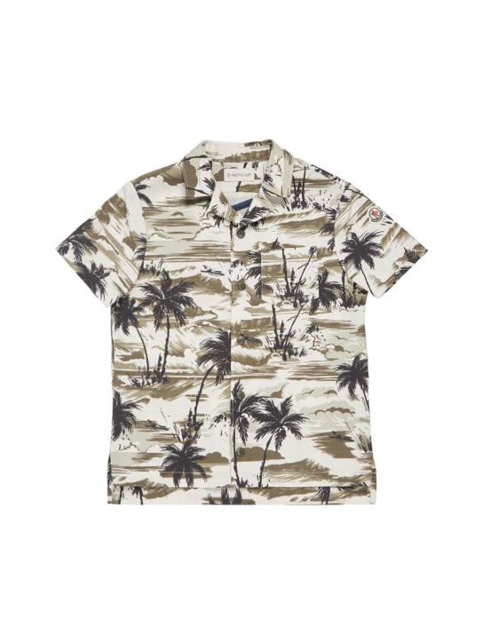 Moncler: Camicia in cotone stampata Hawaii - Verde/Beige - kids-boys_0 | Luisa Via Roma