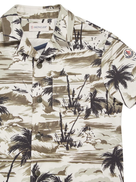 Moncler: Hawaii printed cotton shirt - Green/Beige - kids-boys_1 | Luisa Via Roma