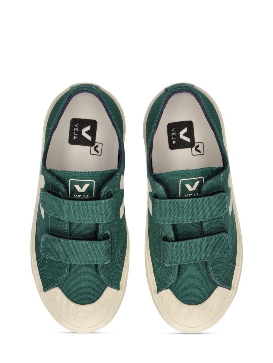 Veja: Ollie cotton canvas strap sneakers - Forest Green - kids-girls_1 | Luisa Via Roma