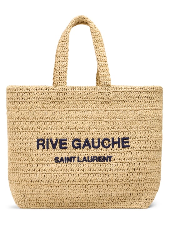 Saint Laurent: Sac cabas en raphia imprimé Rive Gauche - Natural - women_0 | Luisa Via Roma