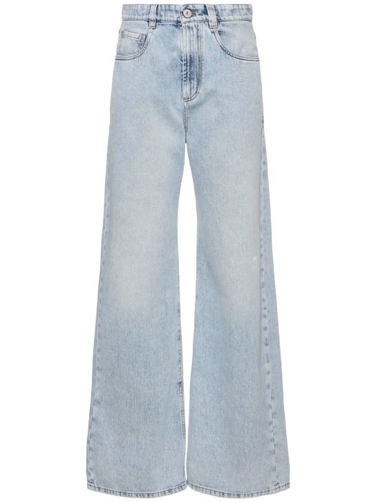 Brunello Cucinelli: Jeans anchos de denim - Azul Claro - women_0 | Luisa Via Roma