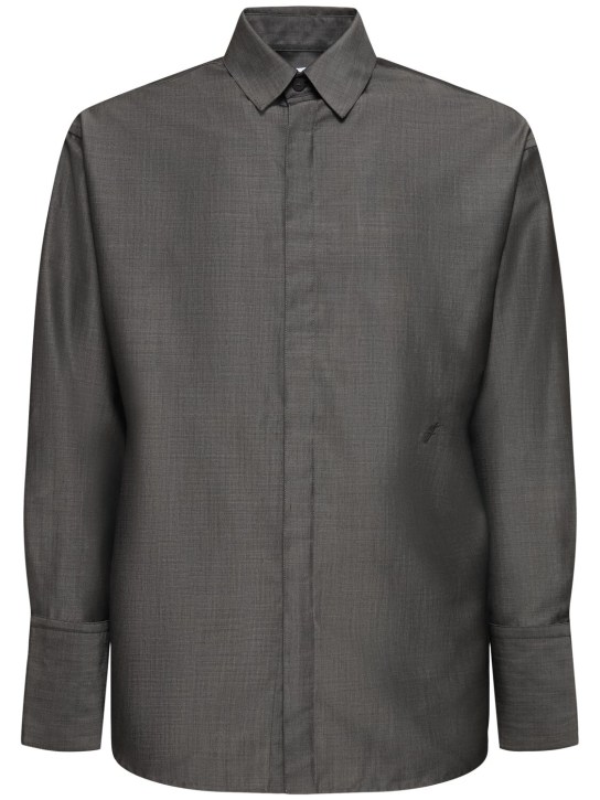 Ferragamo: Silk blend fluid shirt - Grey Antra - men_0 | Luisa Via Roma