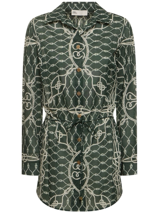 Tory Burch: Camisa túnica de algodón - Marfil/Multi - women_0 | Luisa Via Roma