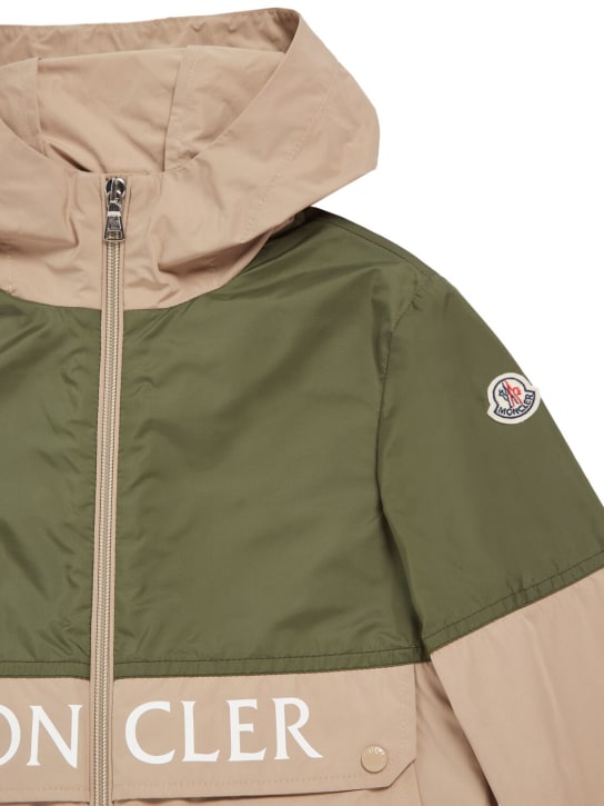 Moncler: Joly logo nylon rainwear jacket - Green/Beige - kids-boys_1 | Luisa Via Roma