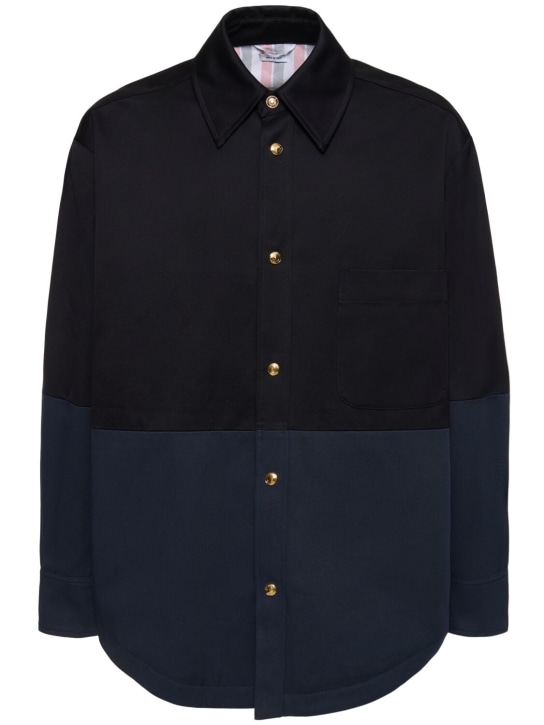 Thom Browne: Oversize cotton casual jacket - Navy - men_0 | Luisa Via Roma