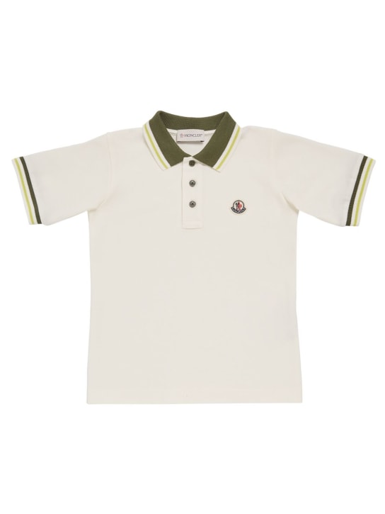 Moncler: Cotton piquet polo shirt & shorts - White/Green - kids-boys_1 | Luisa Via Roma