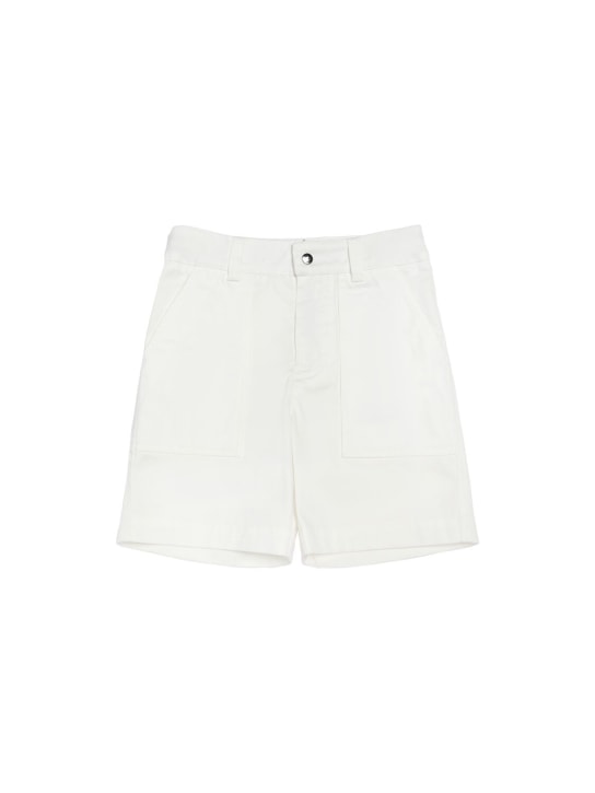 Moncler: Stretch cotton gabardine shorts - Bianco - kids-boys_0 | Luisa Via Roma