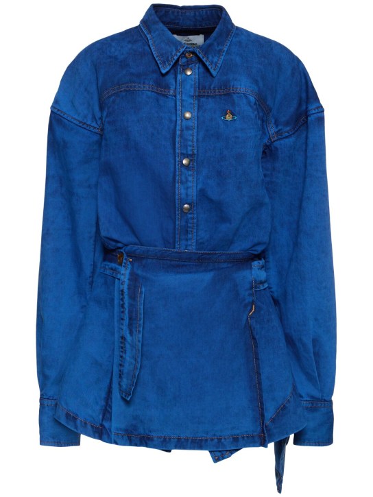 Vivienne Westwood: Vestido camisero corto de cambray con cinturón - Azul - women_0 | Luisa Via Roma