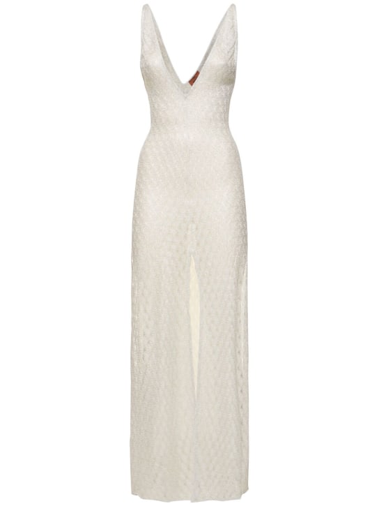 Missoni: Sequined V-neck long dress - White/Silver - women_0 | Luisa Via Roma
