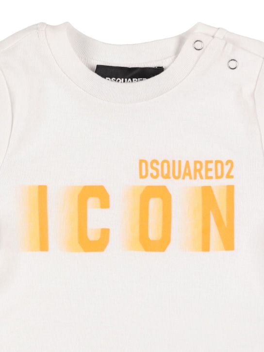 Dsquared2: T-shirt in jersey di cotone e shorts in felpa - Bianco/Arancione - kids-boys_1 | Luisa Via Roma