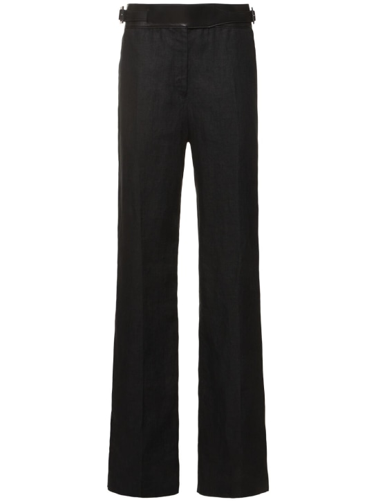 Ferragamo: Belted linen straight pants - Black - women_0 | Luisa Via Roma