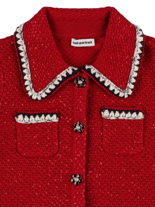 Self-portrait: Glittered cotton knit jacket - Red - kids-girls_1 | Luisa Via Roma