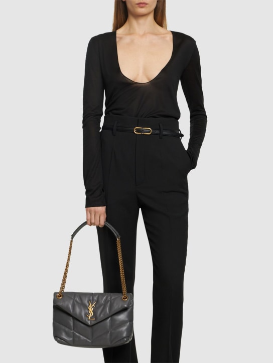 Saint Laurent: Small Puffer leather shoulder bag - Storm - women_1 | Luisa Via Roma