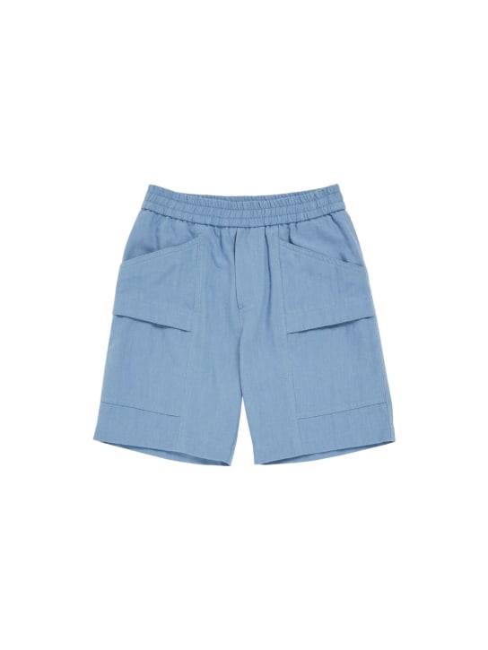 Moncler: Lightweight cotton denim Bermuda shorts - Blue - kids-boys_0 | Luisa Via Roma