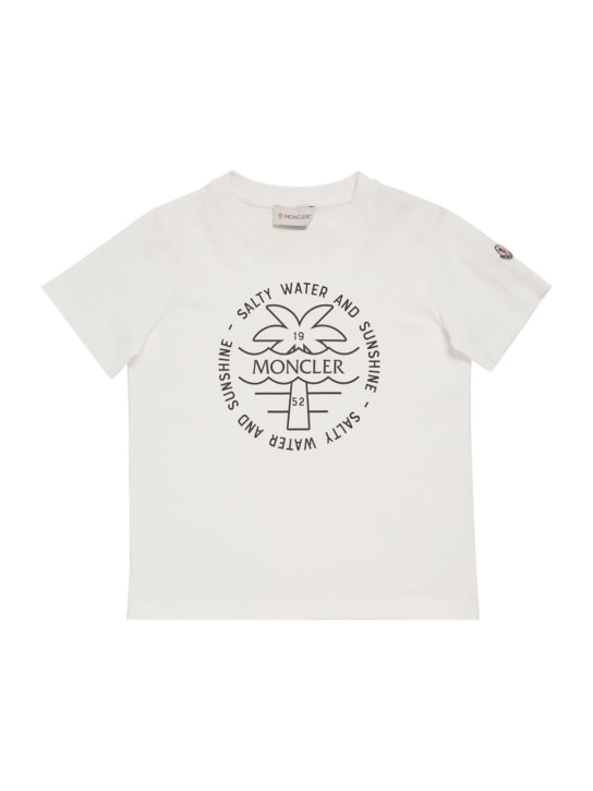 Moncler: 로고 코튼 티셔츠 - 화이트 - kids-girls_0 | Luisa Via Roma