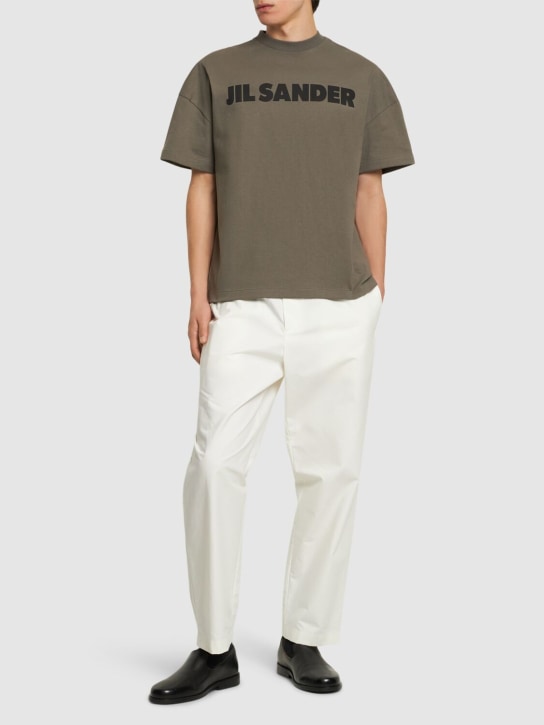 Jil Sander: Boxy fit logo cotton t-shirt - Thyme Green - men_1 | Luisa Via Roma