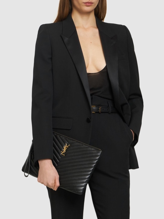 Saint Laurent: Cassandre leather pouch - Black - women_1 | Luisa Via Roma