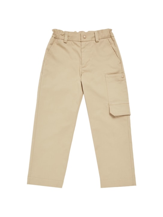 Moncler: Cotton stretch twill pants - Beige - kids-boys_0 | Luisa Via Roma