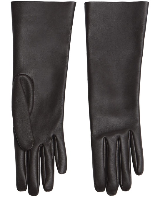 Saint Laurent: Leather gloves - Expresso - women_0 | Luisa Via Roma