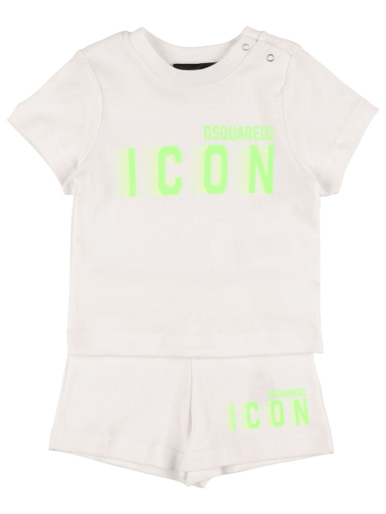 Dsquared2: T-shirt & short en jersey de coton - Blanc/Vert - kids-girls_0 | Luisa Via Roma