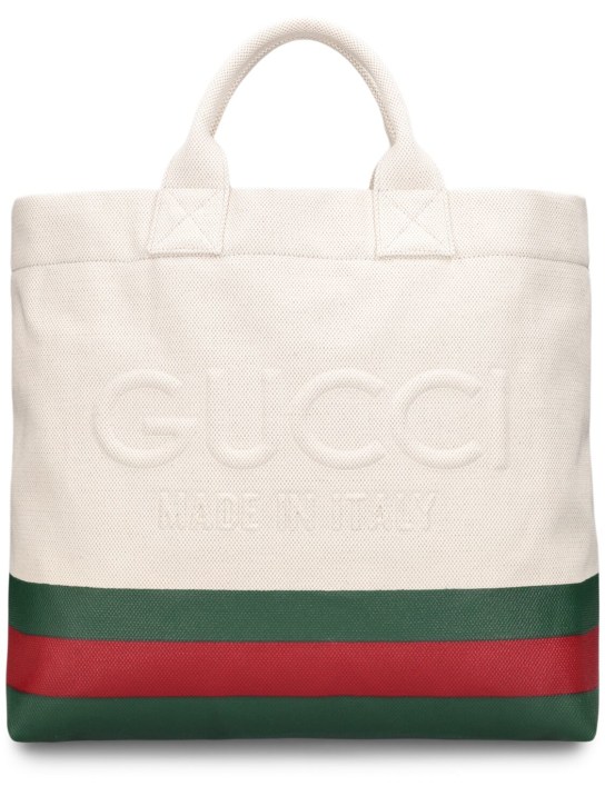 Gucci: Cabas small bicolor cotton tote bag - Natural/Multi - men_0 | Luisa Via Roma