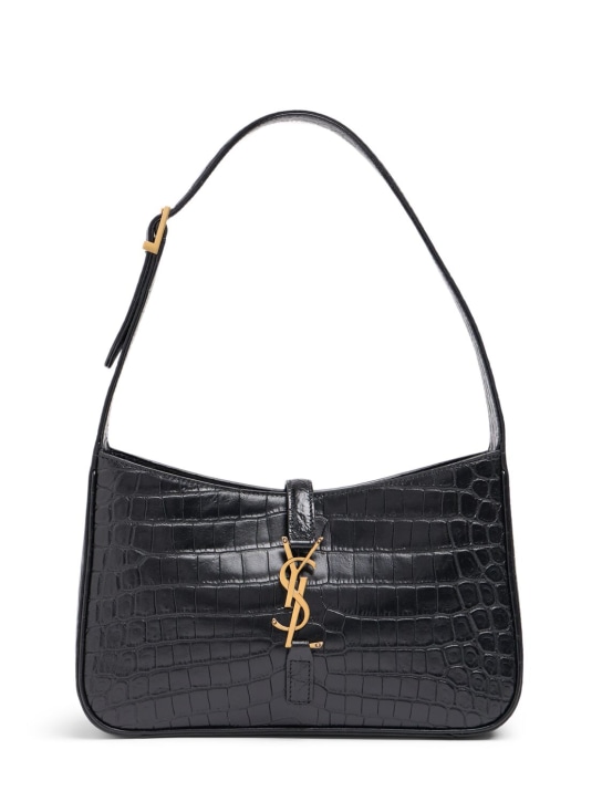 Saint Laurent: Le 5 à 7 croc embossed leather bag - Nero/Brick - women_0 | Luisa Via Roma